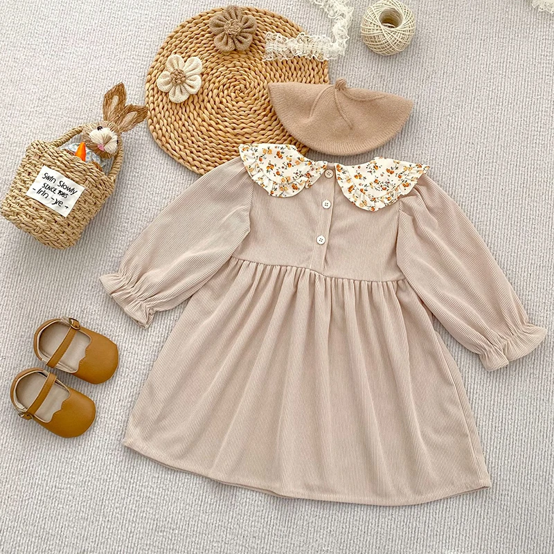 Herbst Neue Mädchen Kleid 1-6Y Puppe Neck Cord Blumen Kleid Frühling kinder Mädchen Langarm Prinzessin Mode Nette Kleid – Detail 5