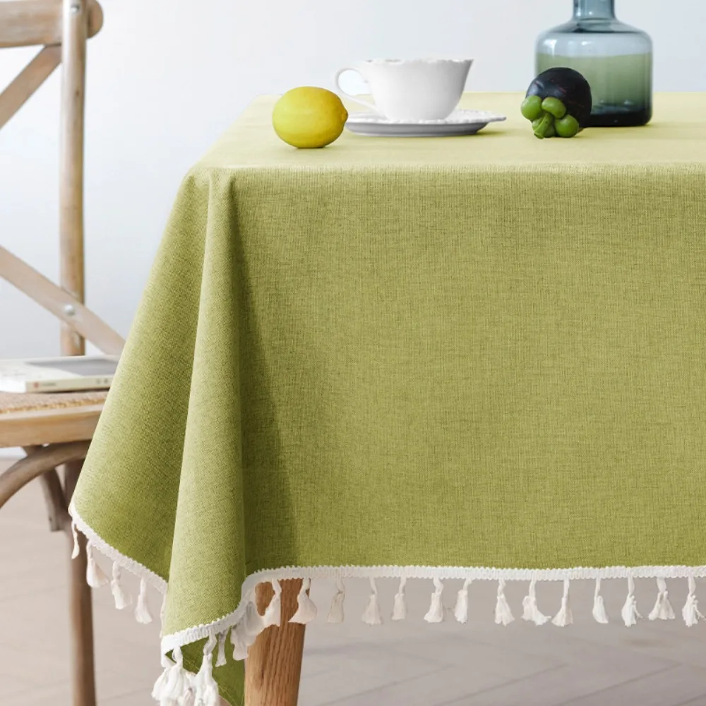 

Rectangular Rural Style Textured Tablecloth Waterproof Cotton and Linen Table Cover with Tassel Oil-proof Table Decoration