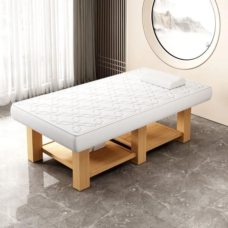Solid wood beauty bed widening enlarged Thai massage therapy massage bed view 3
