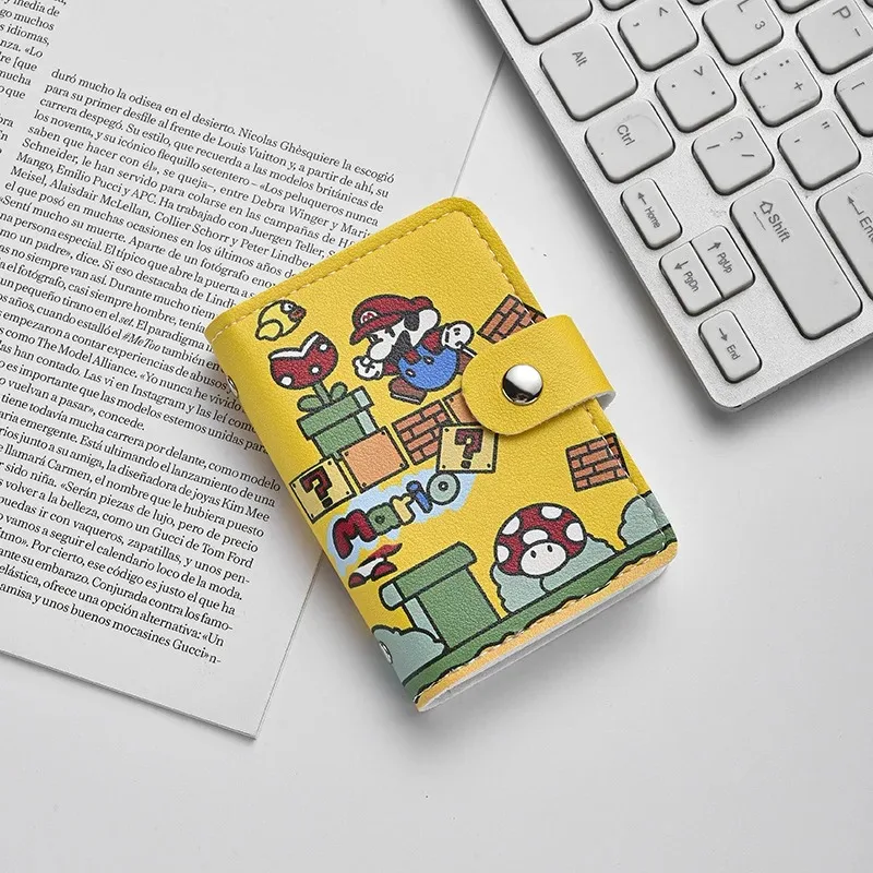 Marios dos desenhos animados bonito saco de cartão grande capacidade multi slot para cartão internet mini compacto bonito feminino anti desmagnetização conjunto de documentos