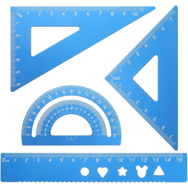 1 Set Triangular Ruler Set with Storage Box Aluminum Geometric Protractor Triangle Engineering Scale Drafting Ruler Kit