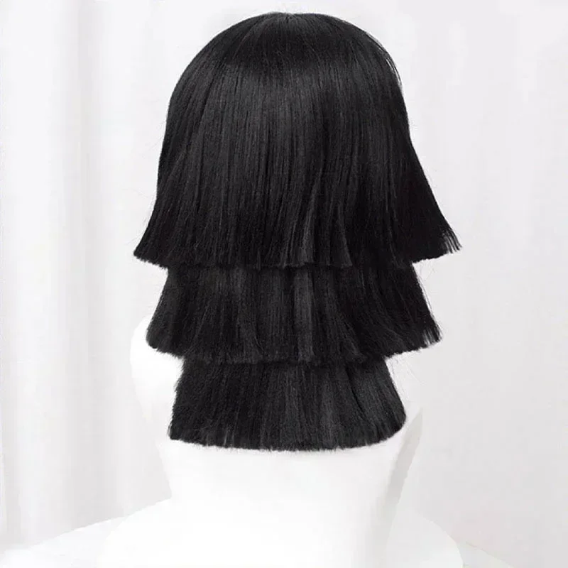 2025年ハロウィン高品質伊黒小雨あいコスプレウィッグショートブラックスタイリッシュ耐熱ヘアアニメウィッグとウィッグキャップ
