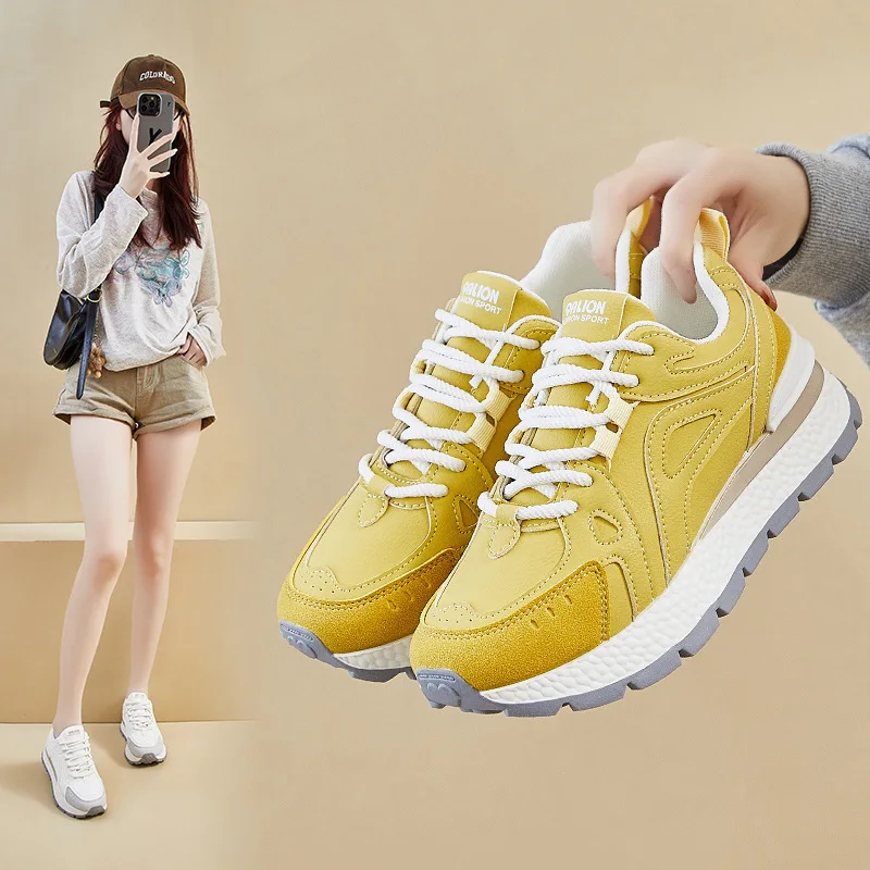 

2025 Women's Chunky Dad Shoes, Korean Style Platform Sneakers for Height Increase, Casual Thick Sole Running Shoes for Fall