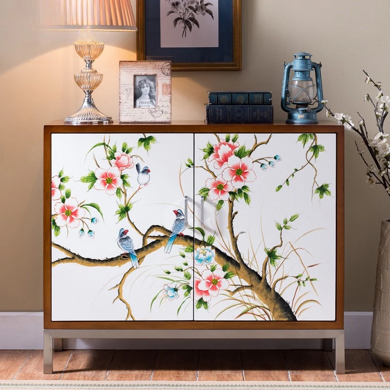 

New Chinese-style entrance, high-end painted decoration of living room furniture, solid wood storage