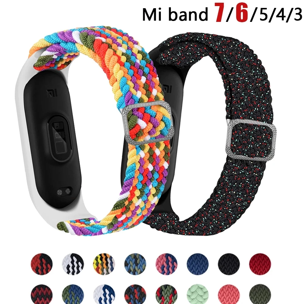 For Mi Band 6 7 5 4  Strap Bracelet Nylon Braided Multicolor Sport Solo Loop Bracelet for Mi band 6 7 Strap Wristwatch