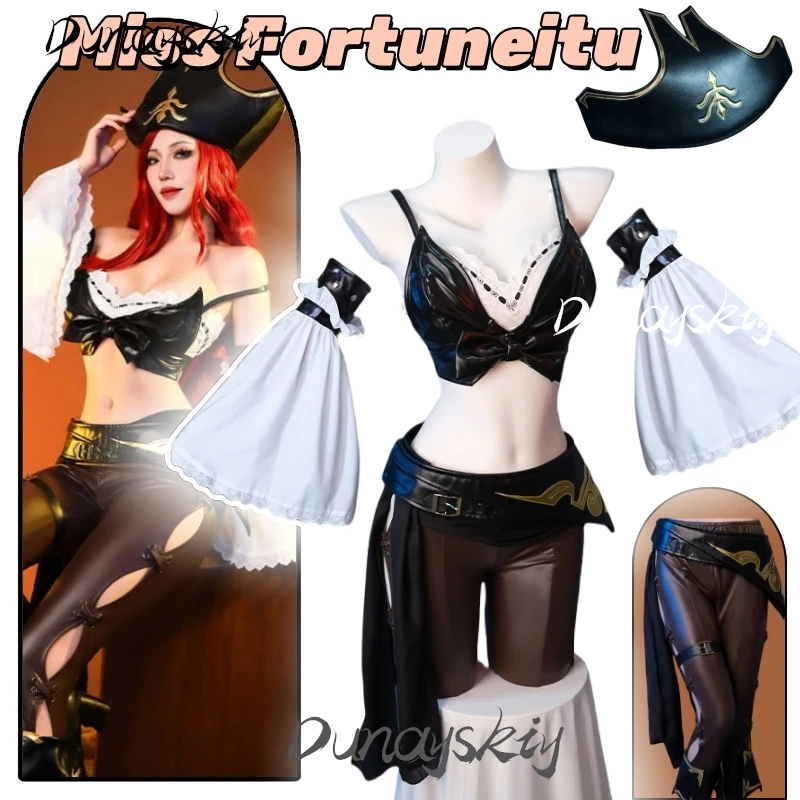 LOL Miss Fortune Cosplay Costume with Hat Outfit Game League of Legends The Bounty Hunter Roleplay  for Halloween Customized