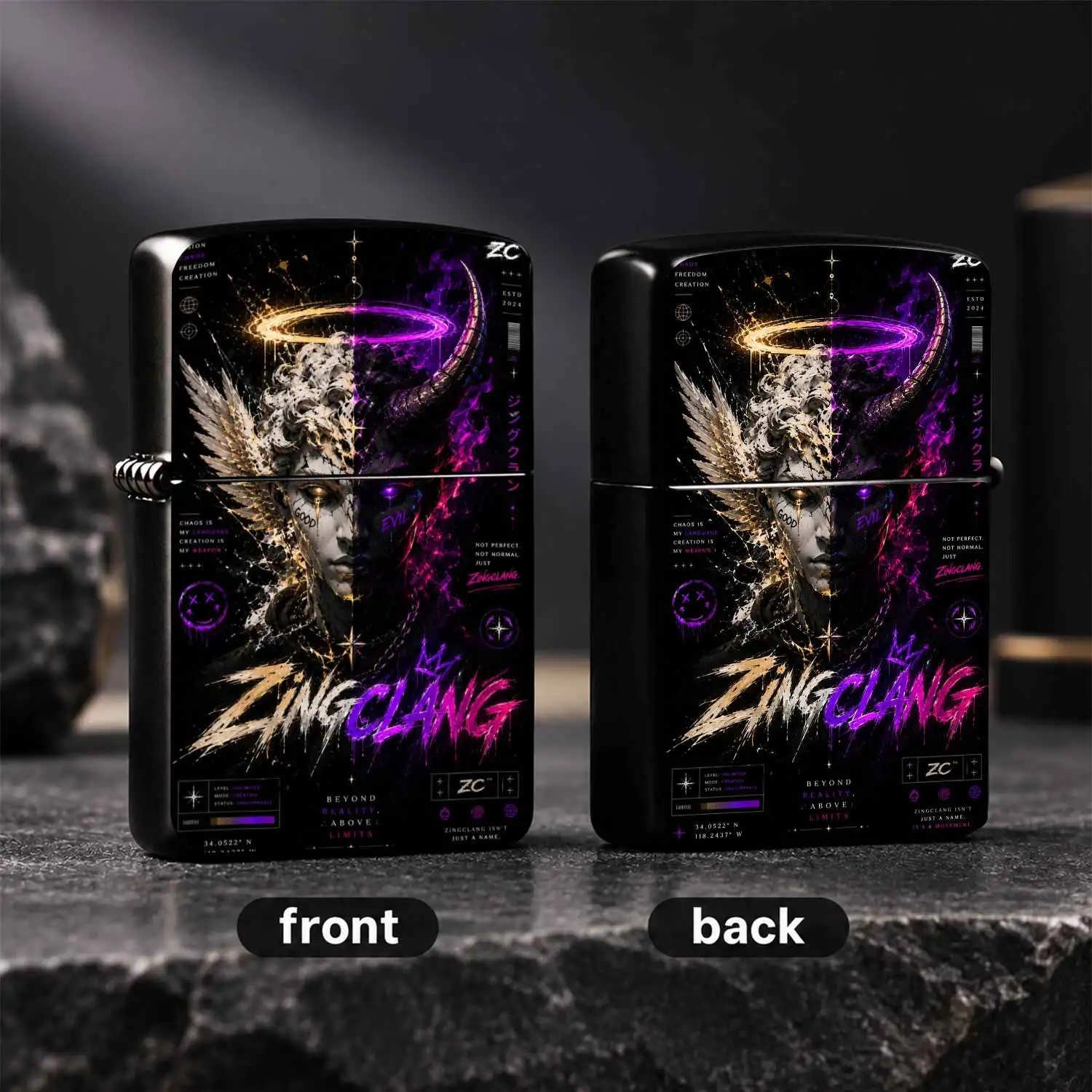Zingclang Dual Aesthetic Angel Themed Lighter, Stylish Split Good Evil Wing Horn Design, Portable Sleek Lightweight Tool For Camping Candle Lighting Daily Gathering, Unique Trendy Gift For Your Friends And Hobby Partners A Humorous And Inte