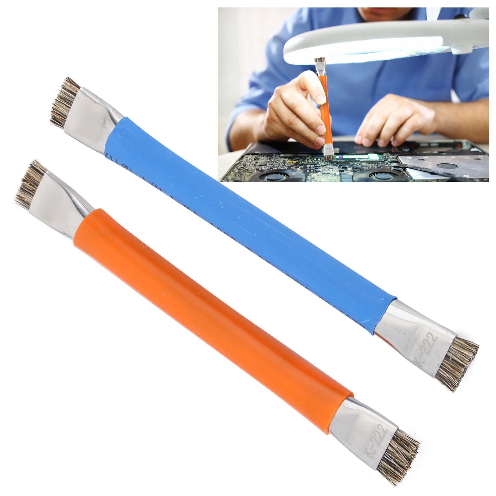 2 pçs escova de cabeça dupla escova antiestática segura ferramentas de limpeza dura para o telefone placa-mãe escova de limpeza