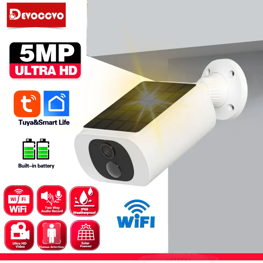 Tuya Wifi Solar Bullet Camera Outdoor 5MP Waterproof Battery Powered CCTV Surveillance Security Camera Wireless 2 Way Audio