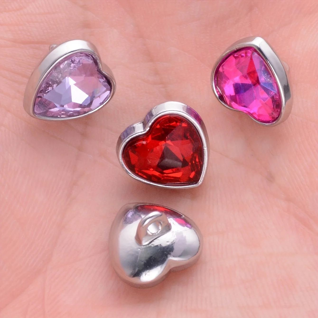 8pcs/pack 12mm Cute Heart Red Rhinestone Jewelry Buttons For Shoes Sweater Hats Coat DIY Decorative Home Accessories