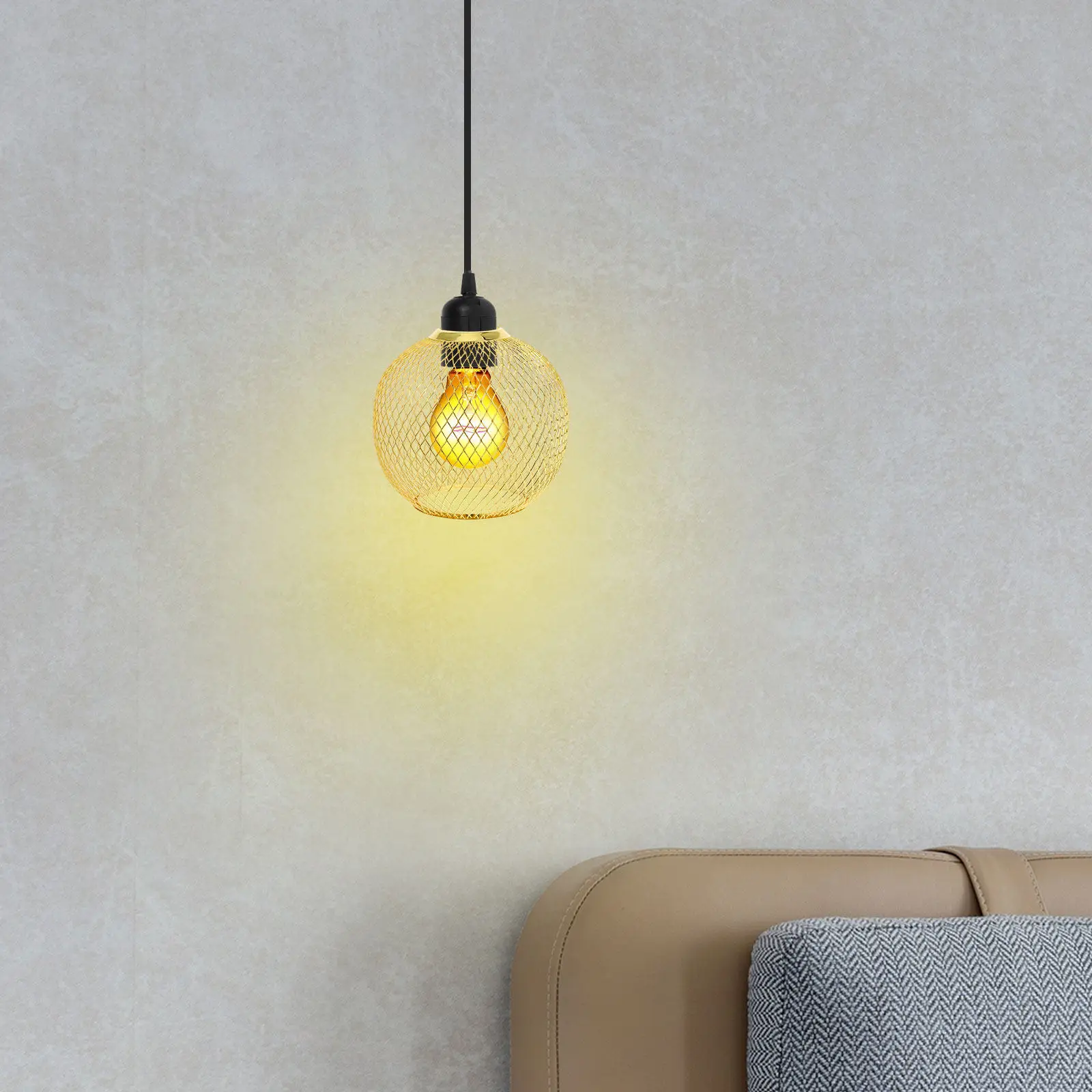 

Sturdy Iron Wire Lampshade Soft Diffused Light Bulb Cage Cover for Modern Decor Drum Style Hanging Lamp Shade Replacement