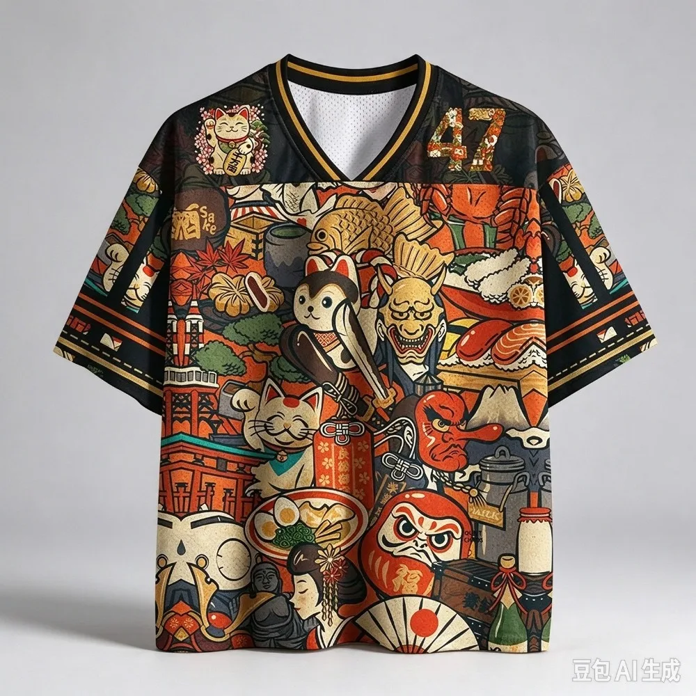 Japanese Style Ukiyo-e Lucky Cat Pattern3D Print Sport Quickdry Breath MenV-neckT-Shirt Outdoor Street Casual Parent-Child Cloth