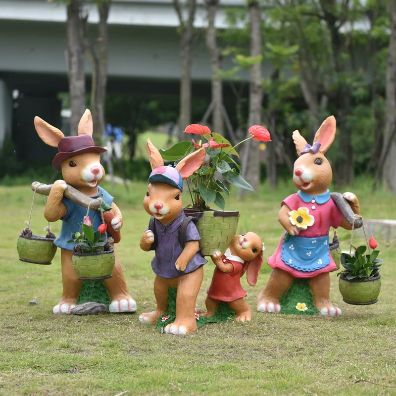 Outdoor creative cartoon rabbit flower pot sculpture balcony garden courtyard animal flower tank landscape beauty