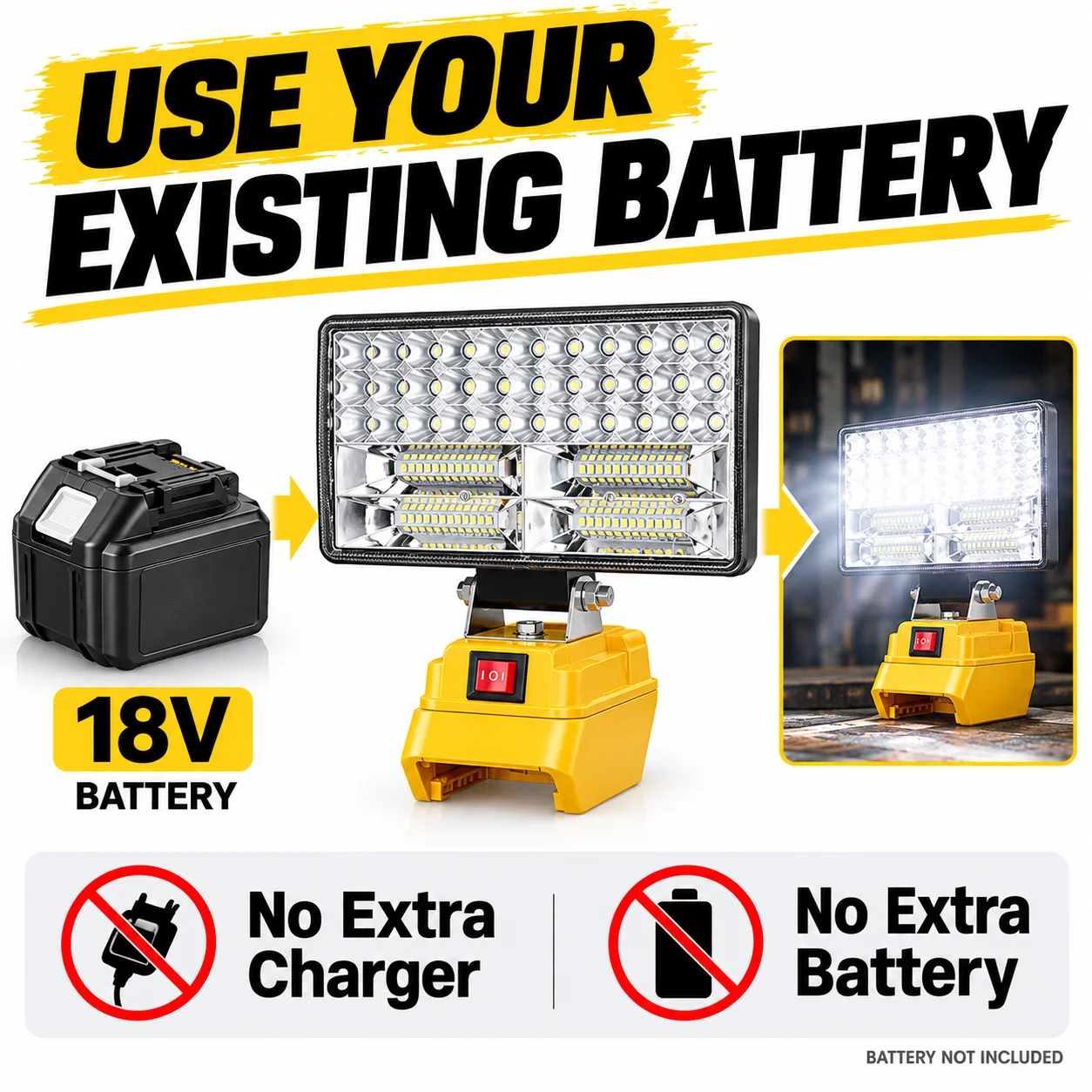 2 Levels Adjustable LED Work Light for Dewalt Battery 18V Lamp 8