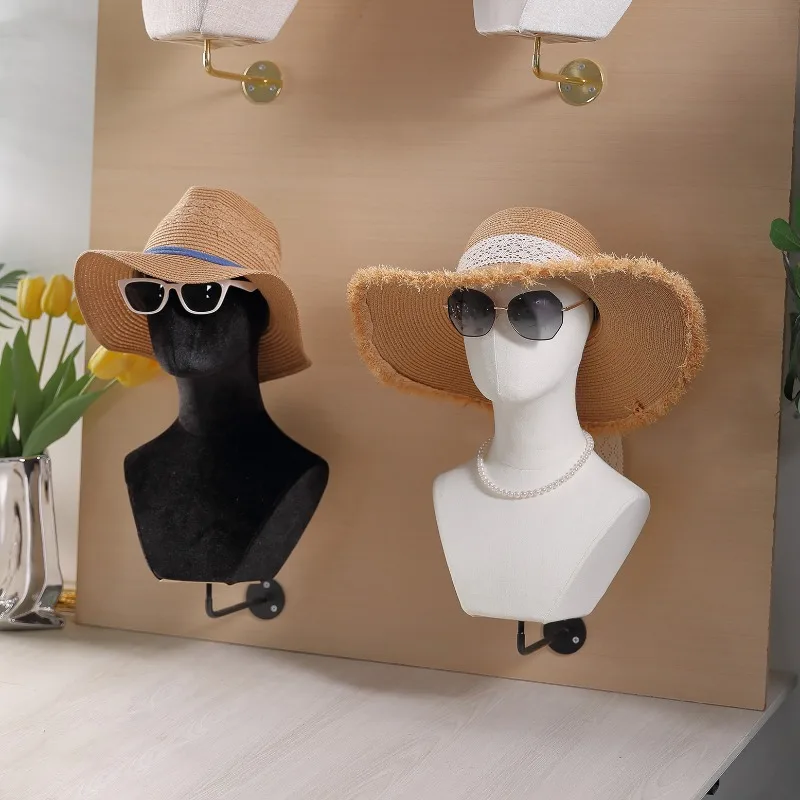 Mannequin Head Model Wall Mount Hat Wig Hat Glasses Display Stand Wall Hanging Head Form for Shop Retail Home Decoration