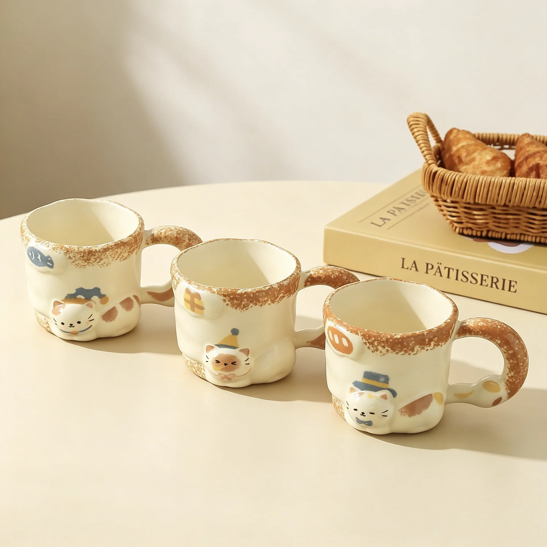 400ml Cute Cat Ceramic Mug Creative Cartoon Couple Mug Retro Kiln Turned High-end Coffee Cup Home Room Desktop Decoration Gift