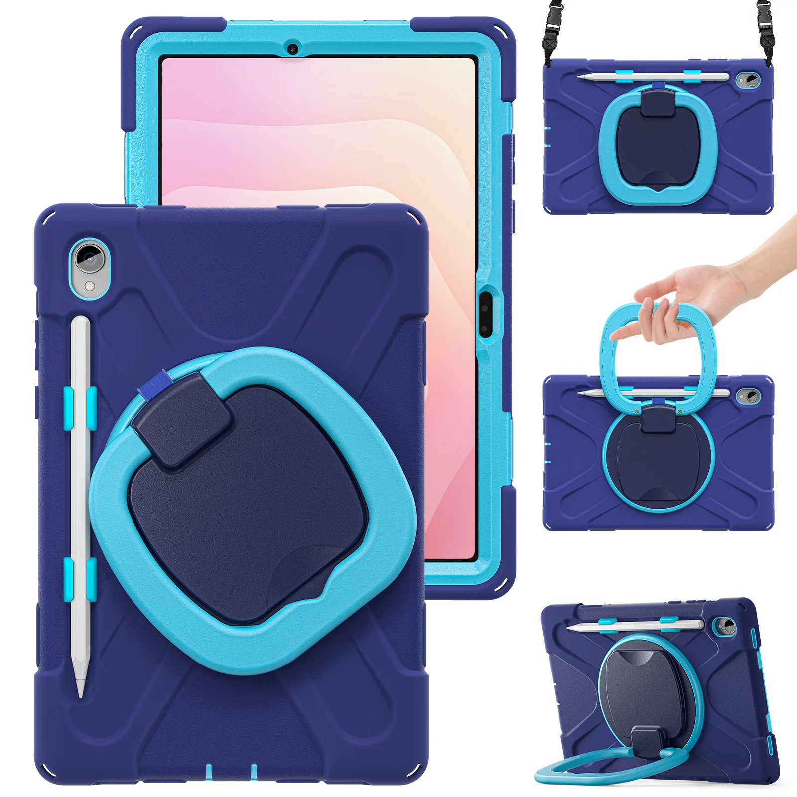 

Kids Stand Case For Samsung Galaxy Tab S11 2025 11.0 inch SM-X730 X736 X736B 360 Rotating Handle Grip Cover With Shoulder Strap