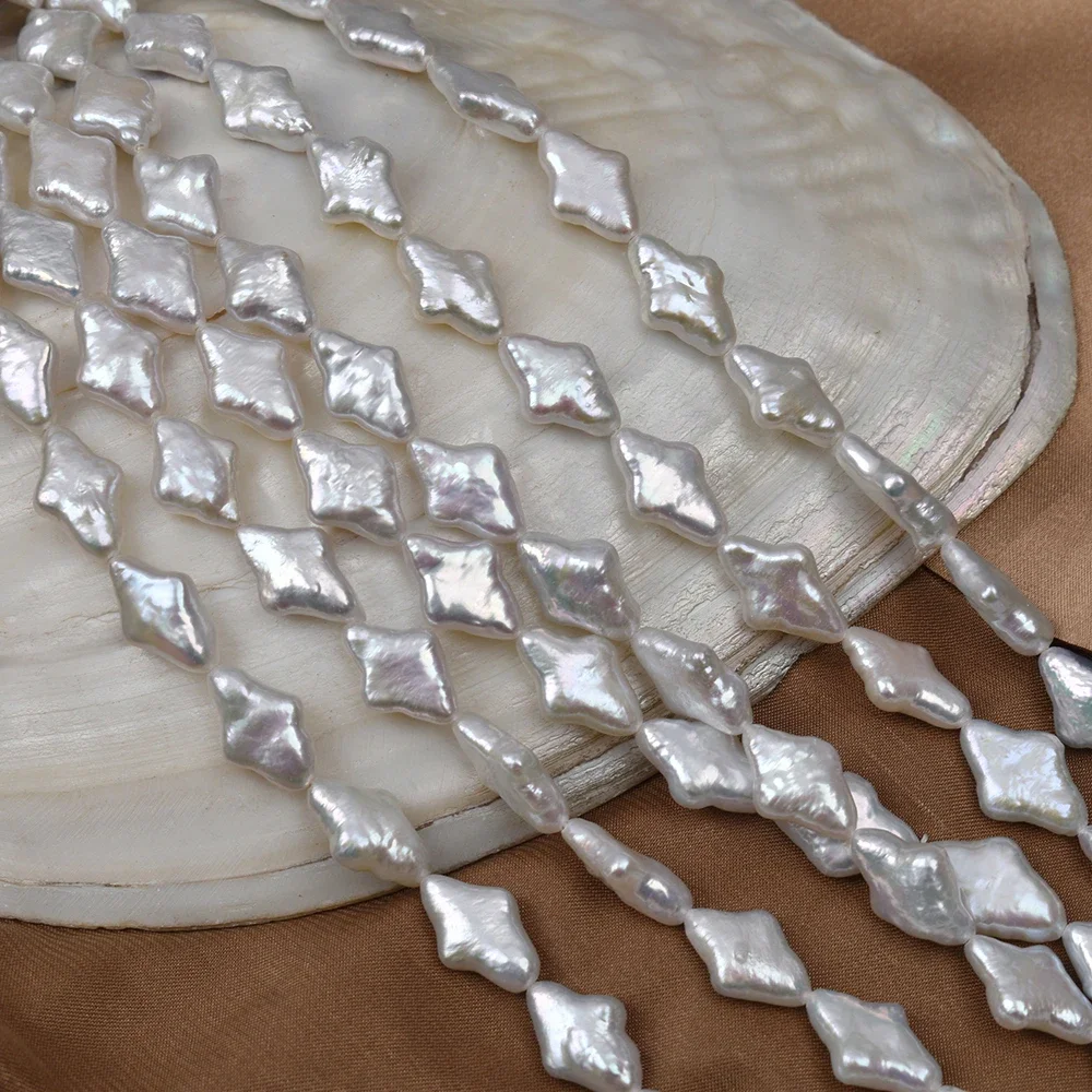 10-15mm 6A+ Natural Freshwater White Baroque Rhombic Pearl Isolated Loose Bead Jewelry Make DIY Necklace Bracelet Accessories