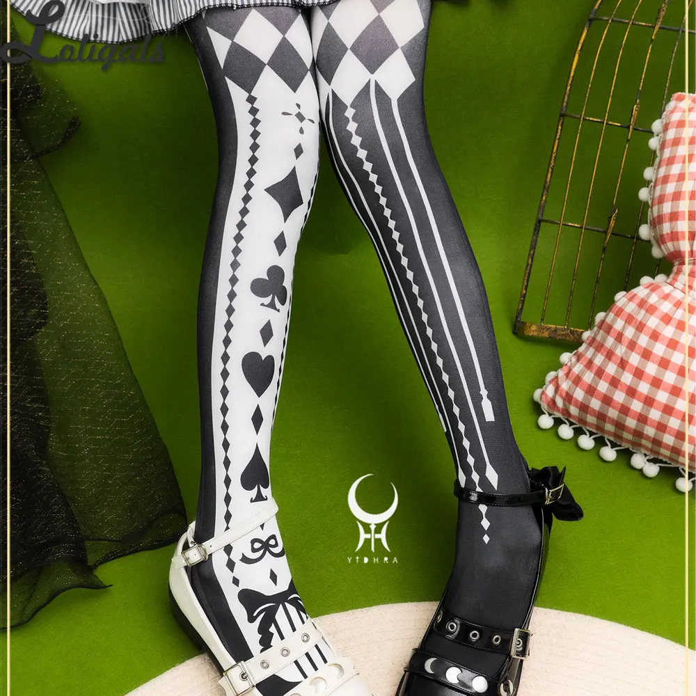 Sweet Lolita Tights Poker Card Pattern Printed Pantyhose for Women ~ Alice World by Yidhra