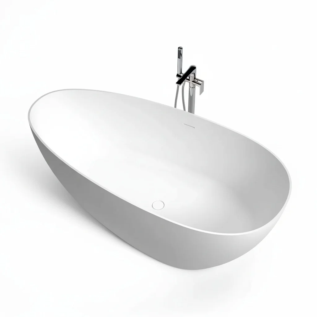 Freestanding Soaking Bathtub, 1500x760x560mm (59x30x22inch), Aluminum Stone Powder Polyester Resin, with LR Pigment for Bathroom