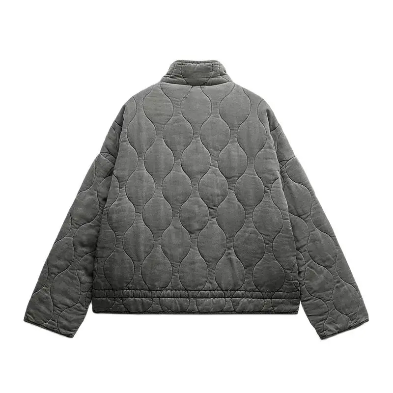 RZRA2024 winter new retro coal gray simple and versatile stand-up collar long-sleeved quilted cotton jacket straight and loose