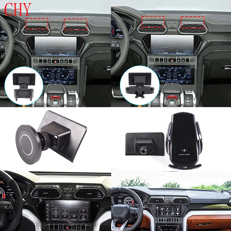 

1piece set ABS black For Lamborghini URUS 2018-2026+ car central control air outlet upper mobile phone holder car accessories