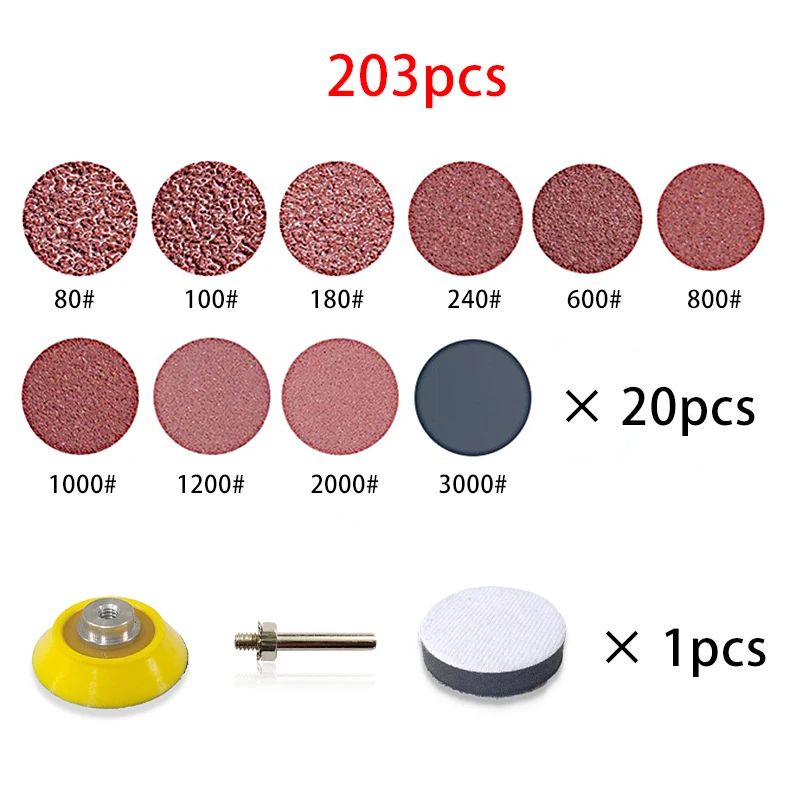 Set di carta vetrata da 2 pollici 100/203/303 pezzi Disco abrasivo da 50 mm Tampone per lucidatura di carta abrasiva per strumenti Dremel in legno e metallo