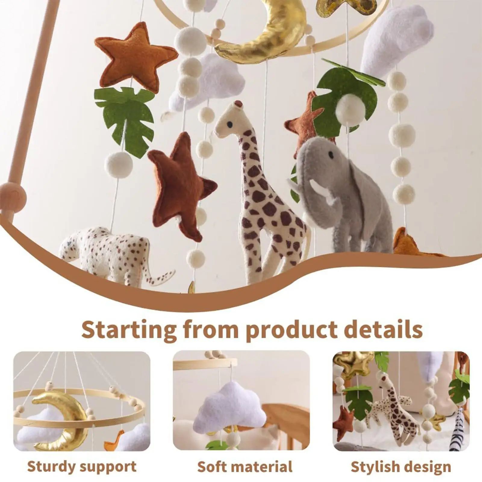Baby-Holzhalterung, Bettglocke, 0,6 Monate, Spielzeughalterung, Zubehör, Hängehalterung, weiches Mobiltelefon auf dem Bett, Babyzimmer-Dekoration, Kinderbett