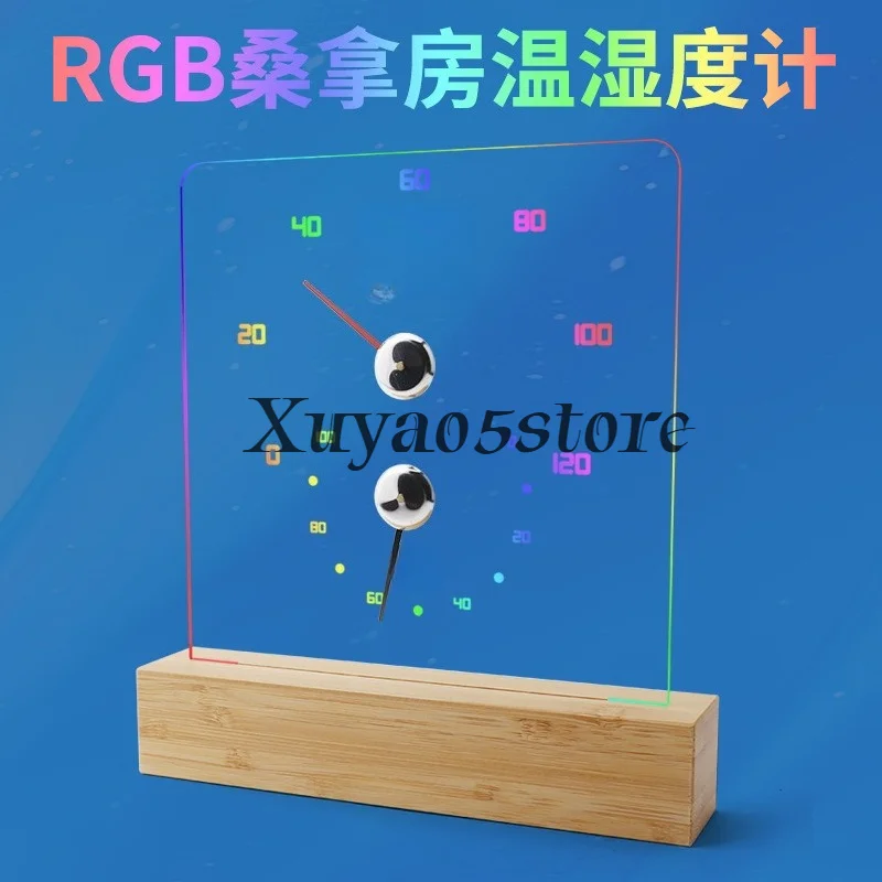 Thermohygrometer Mechanical wall mounted sweat sauna bath hotel RGB luminous rechargeable bamboo thermometer