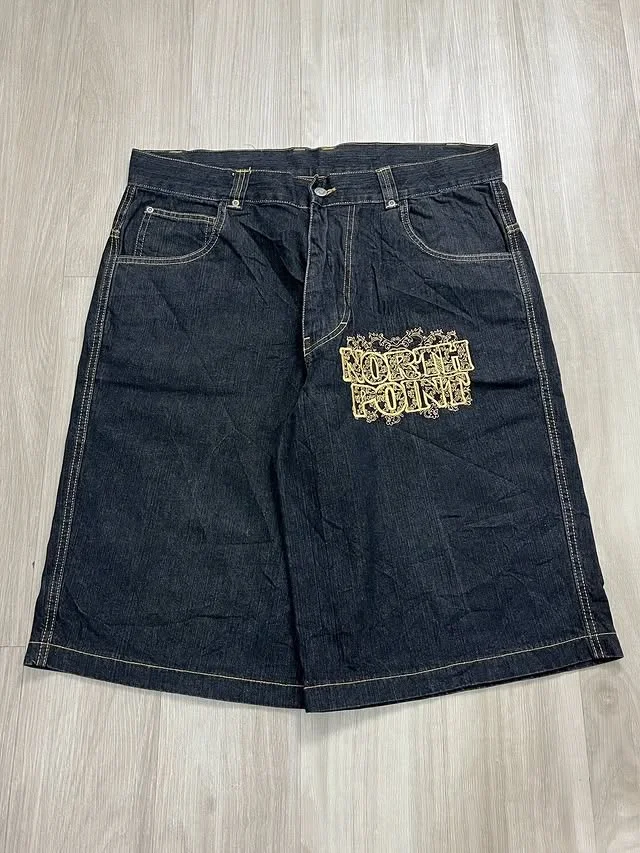Gothic Retro Men Denim Shorts Pattern American Baggy Unisex Shorts Y2K Printing Korean Casual Fashion Couple Shorts
