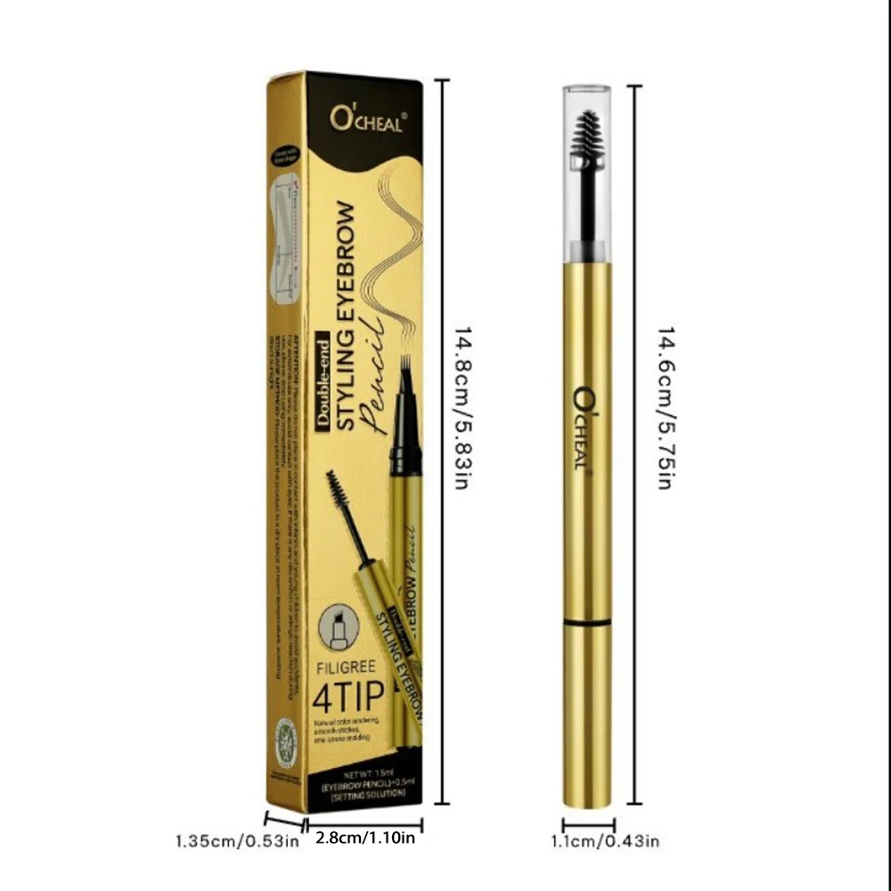 مجموعة أقلام حواجب قطيفة مكونة من 4 قطع مزدوجة الأطراف مقاومة للماء باللون الأسود والبني وطبيعية تدوم طويلاً وملء ناعم #6