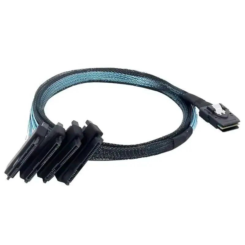 Mini SAS HD to 4x SFF-8482 Internal SAS SATA Cable SFF-8643 to 4 Connector with 15pin Power Port Hard Drive Splitter