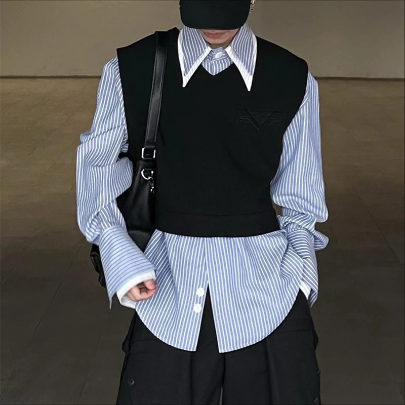 INCERUN الرجال سترات بلون س الرقبة أكمام عارية الذراعين الجوف خارج الصدريات الرجال الشارع الشهير فضفاض موضة الذكور سترات S-5XL #4