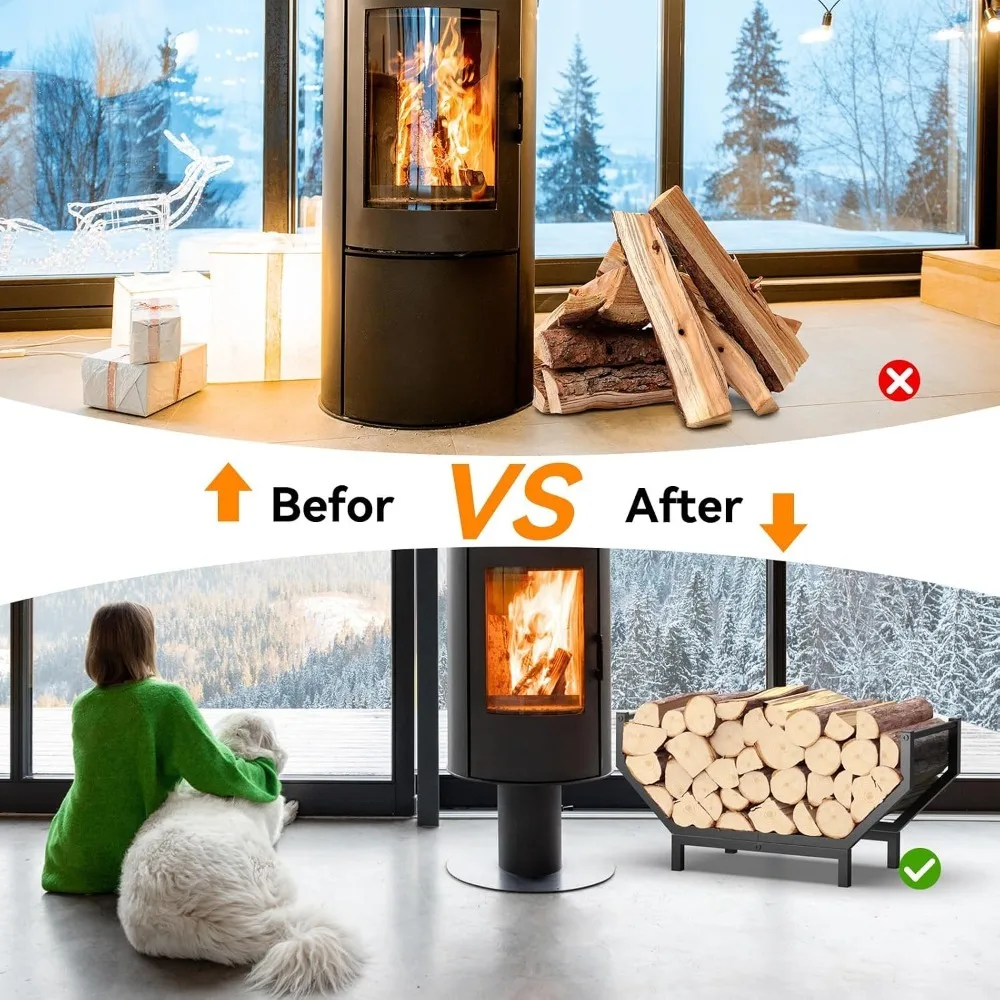 Heavy Duty Metal Firewood Storage Rack Indoor Outdoor Log Rack Fireplace Wood Holder for Fire Pit Stove Firewood Organizer view 4