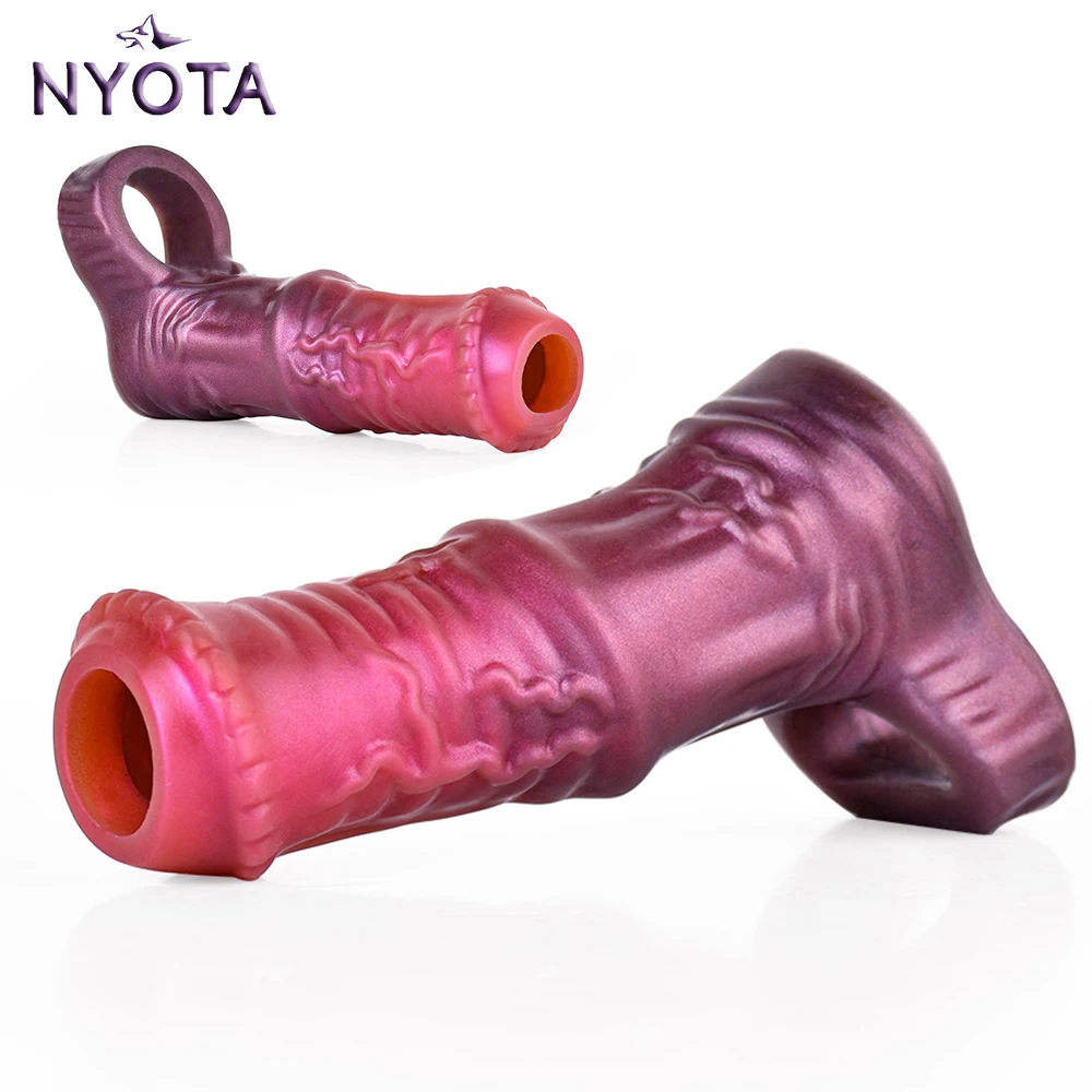 NYOTA-anillos para pene con funda para pene, agrandamiento del pene, retardante de eyaculación, estimulador vaginal del punto G, Juguetes sexuales para adultos para hombres, Sex Shop