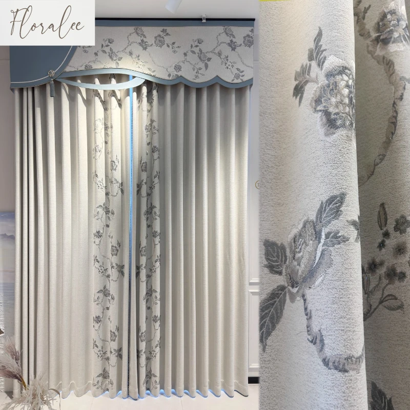

Chenille Embroidered Curtains for Living Dining Room Bedroom Blackout Curtains High-end Balcony Window Screen Customized Decor