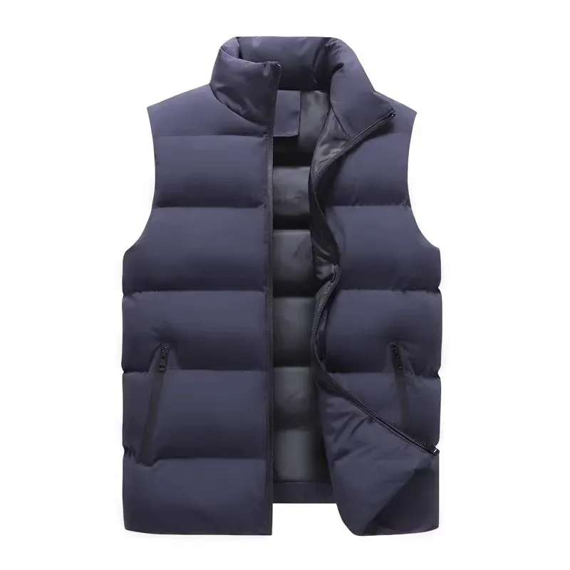 American Style Thickened Hoodless Stand Collar Cardigan Style down Vest Men's Autumn Winter Loose Casual Thick Warm Shoulder ...