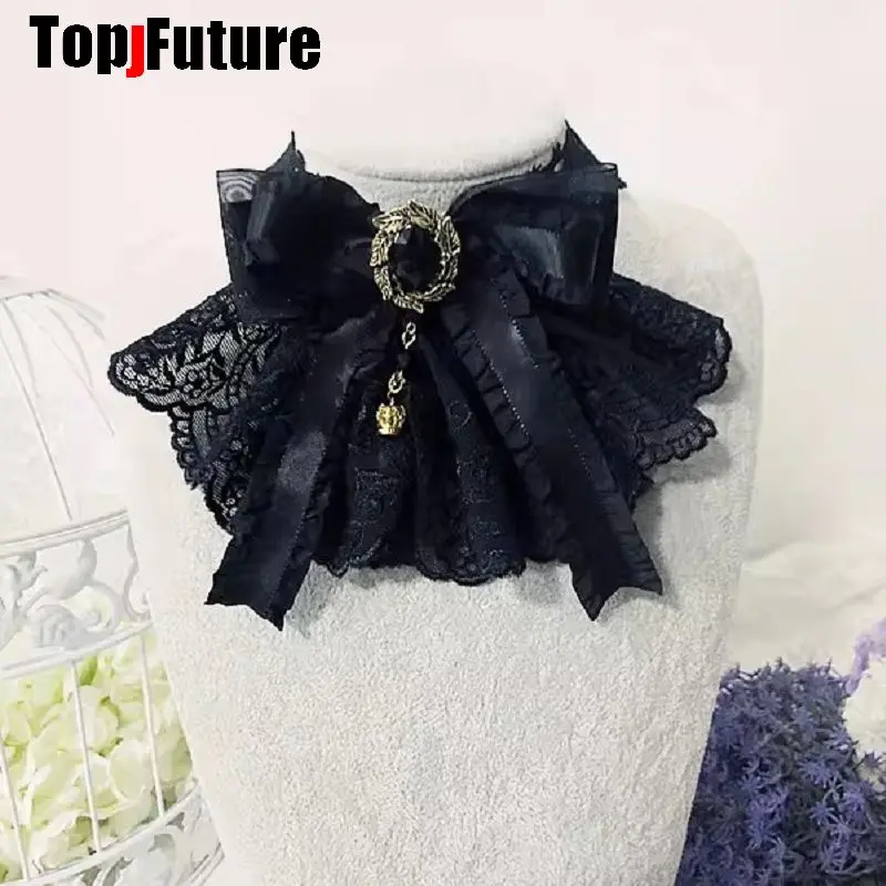 Elegant Women Men Steampunk Halloween Lolita Retro Lace Bow Tie Bow Tie Punk Y2K Girl Necktie Accessories Goth Tie Collar