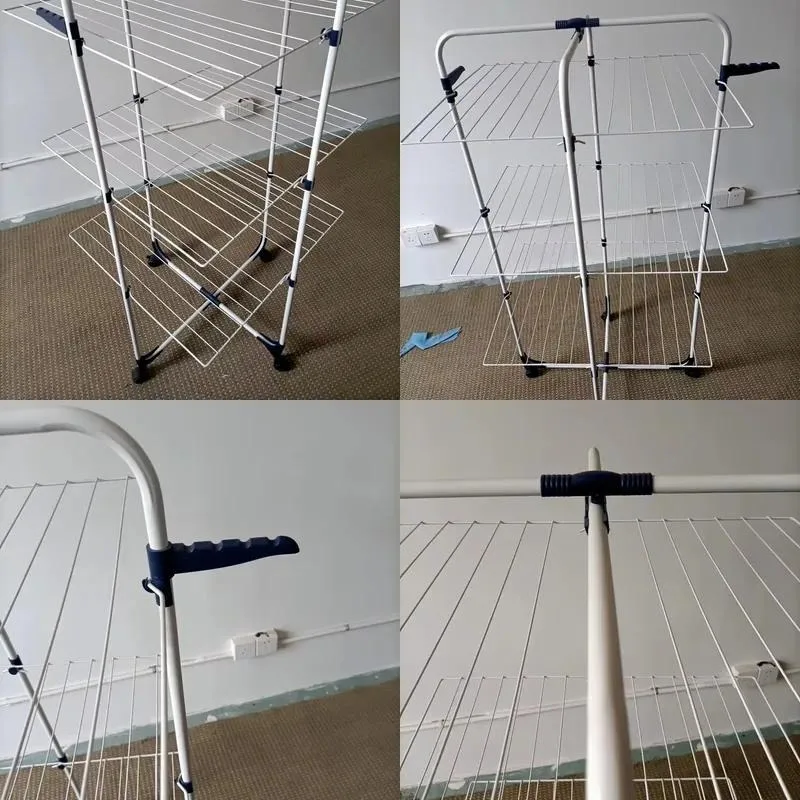 Iron Floor to Ceiling Three Layer Folding Towel Rack Hanger Tower Drying Rack