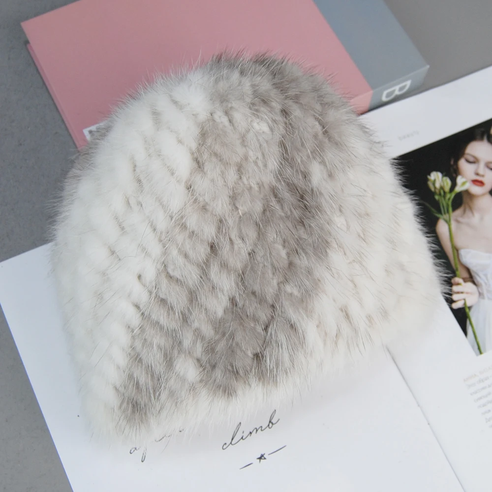 2024 Winter Womens Mink Fur Hats Natural Real Fur Knitted Cap Fashionable Fluffy Ladies Genuine Fur Beanie Female Black Fur Caps