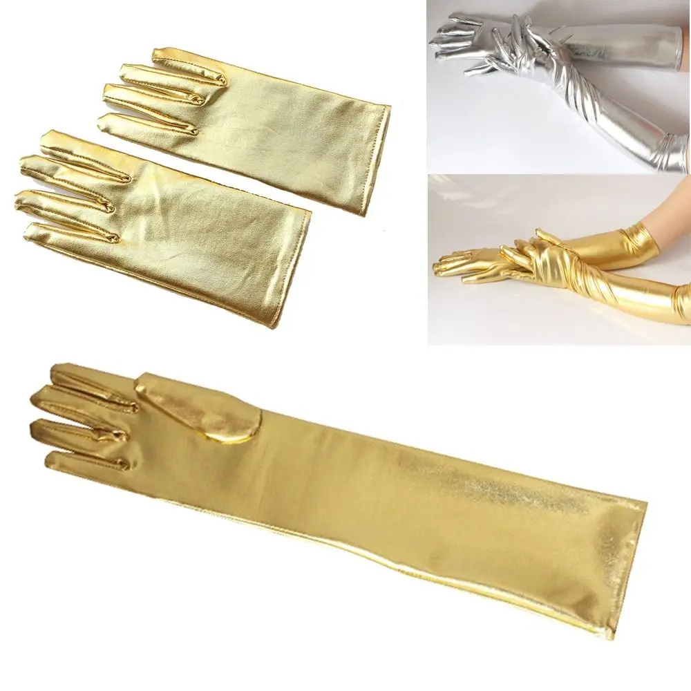 Gothic glänzende helle Lederhandschuhe lang/kurz Gold Silber Farbe Etikette Handschuhe Bühnenauftritte Clubwear Fäustlinge Halloween