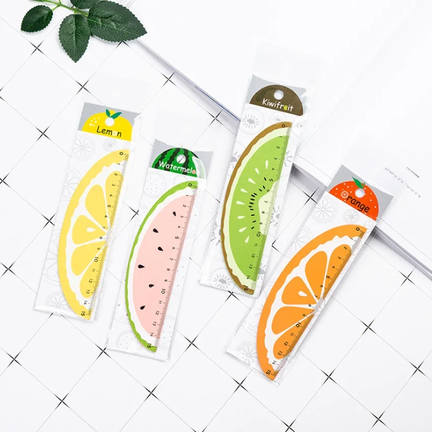 Orange Lemon Kiwi Wooden Straight Rulers Drawing Tool Stationery Gift School Supplies 15cm Kawaii Cartoon Fruit Kawaii Ruler