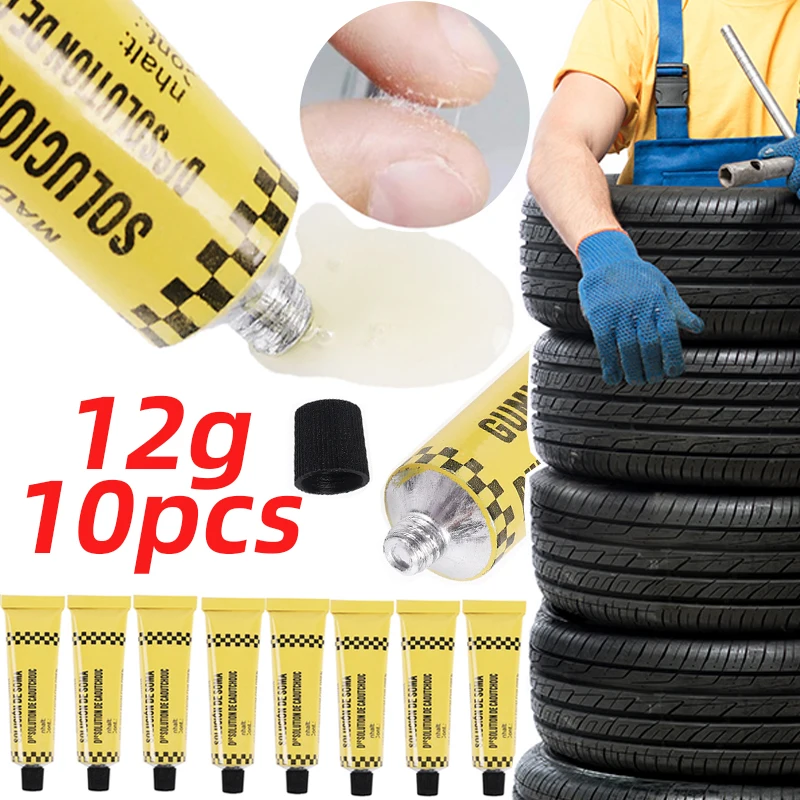 Forte pneu Puncture Repair cola, bicicleta, automóvel, motocicleta, pneu reparação cola, tubo interno, 12g, 1-10pcs