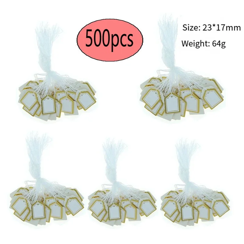 SYW-500Pcs Rectangular Jewelry Price Label Tags With Hanging String For Rings Bracelets And Earrings Display Tags