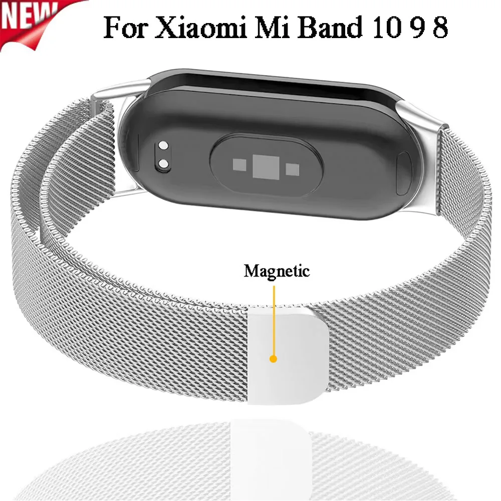 Correa milanesa de bucle magnético para Xiaomi Mi Band 10, Correa de acero inoxidable para Mi Band 8/9/10, pulsera de repuesto de Metal