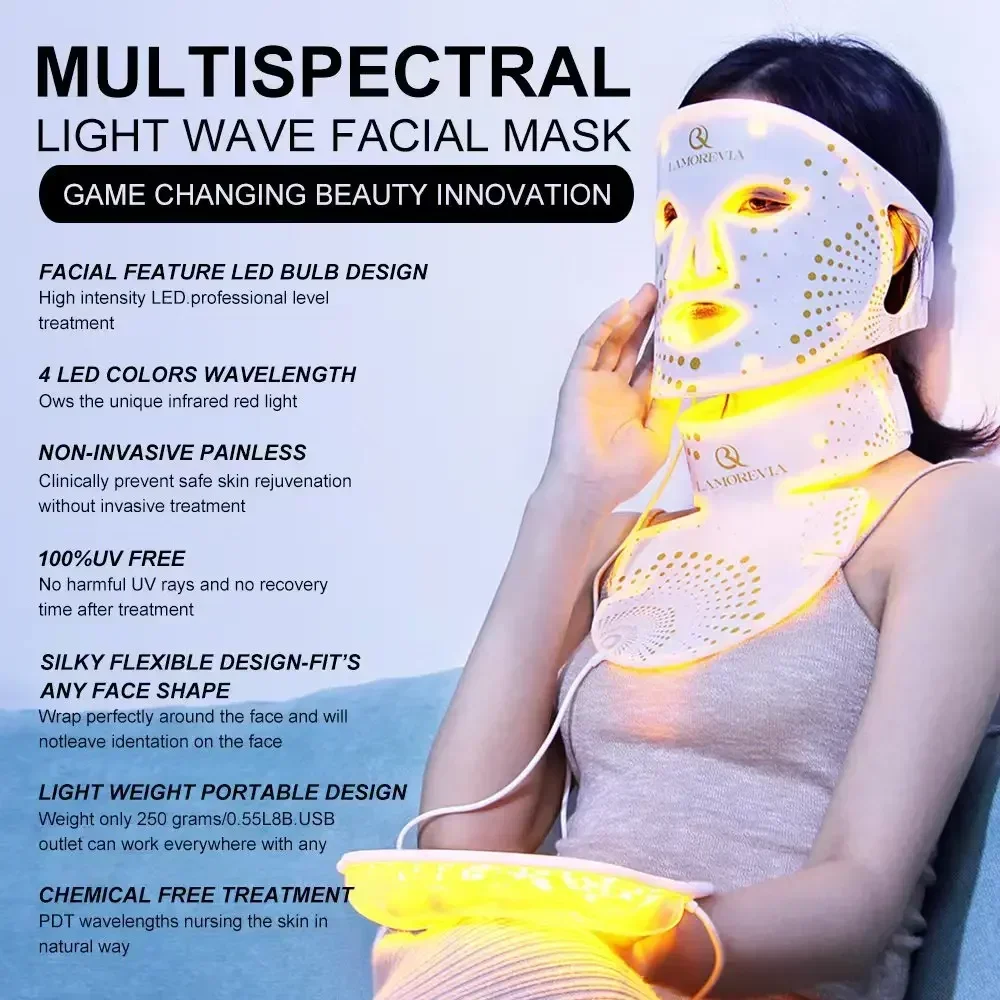 LAMOREVIA Rechargeable & Bendable Silicone LED photo Care Mask With Infrared Light 850nm,630nm Light Therapy Anti Acne Aging