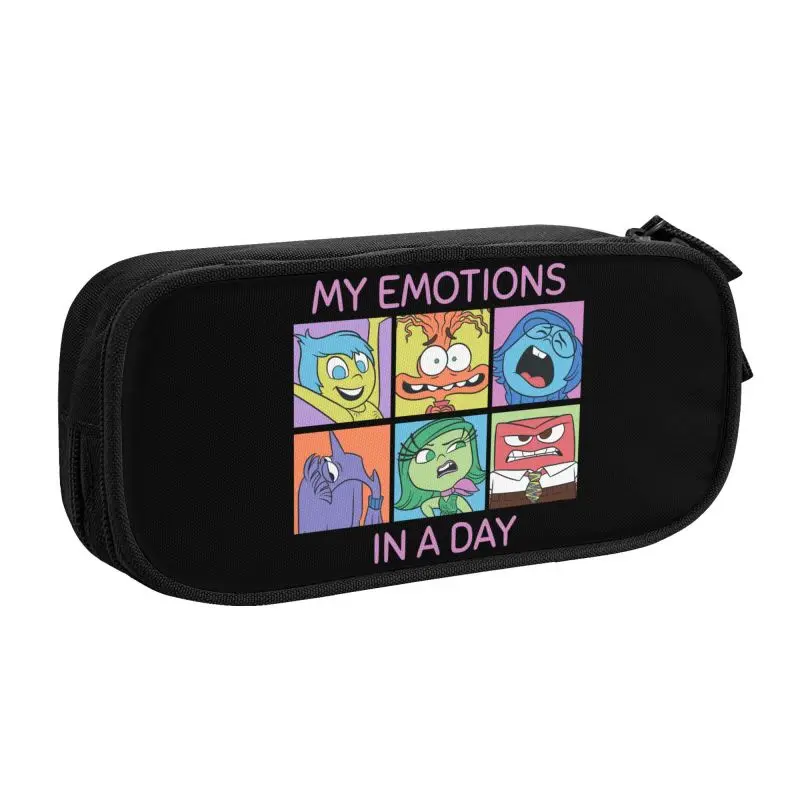 Custom Kawaii Inside Out Emotions In A Day Pencil Case for Girls Boys Large Capacity Pen Box Bag Stationery