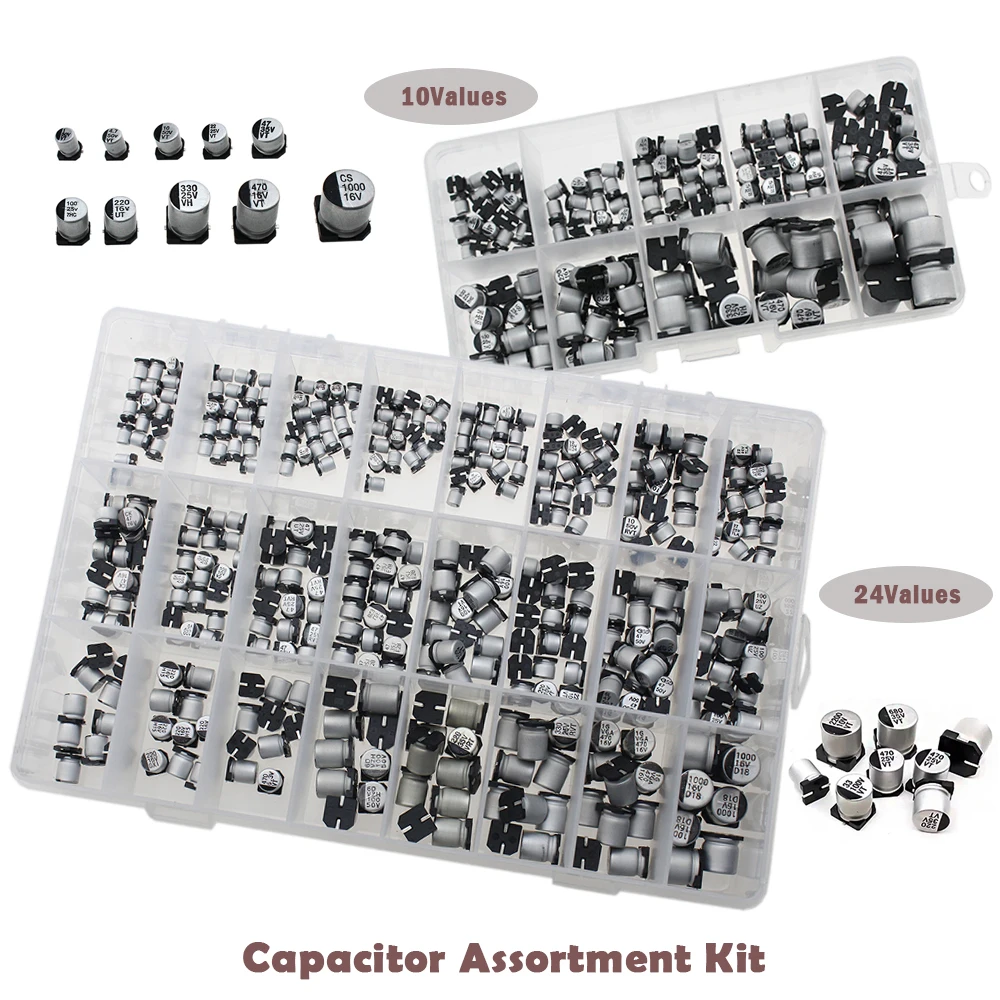 

180 шт./400 шт. комплект конденсаторов алюминиевый электролитический SMD 1 мкФ-1000 мкФ 10 В 16 В-50 В 10/24 значения с комплектом коробки