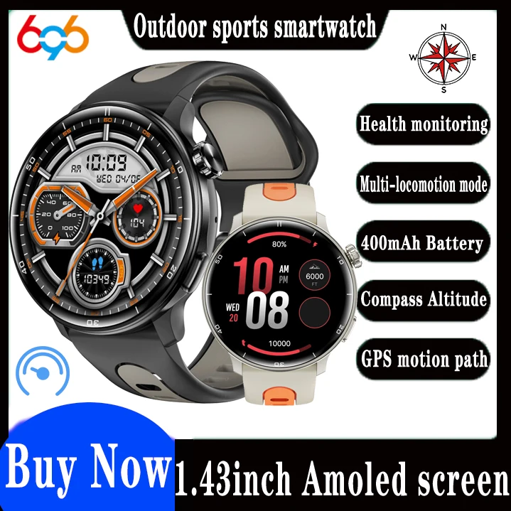 

GPS Смарт-часы для мужчин и женщин Amoled Display Компас Водонепроницаемые Спорт на открытом воздухе BT Call Smartwatch Обнаружение здоровья Выта Давление