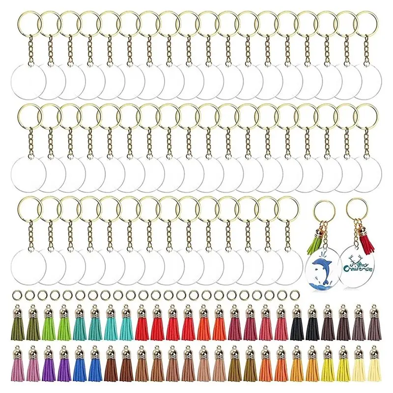 

ABKY-Прозрачные акриловые брелоки, 200 шт., заготовки для брелоков с кольцами, позолоченные кольца (200 шт.)